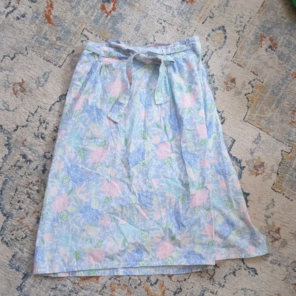 L.L. Bean Vintage pastel wrap tie skirt Size L